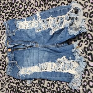 Denim distressed ripped shorts